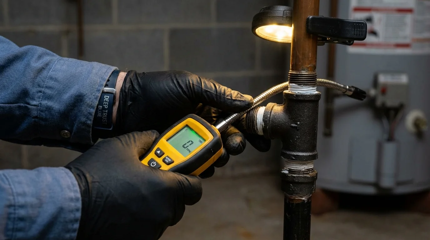 Gas leak detection with electronic sniffer by Johns Plumbing LLC in Coquille