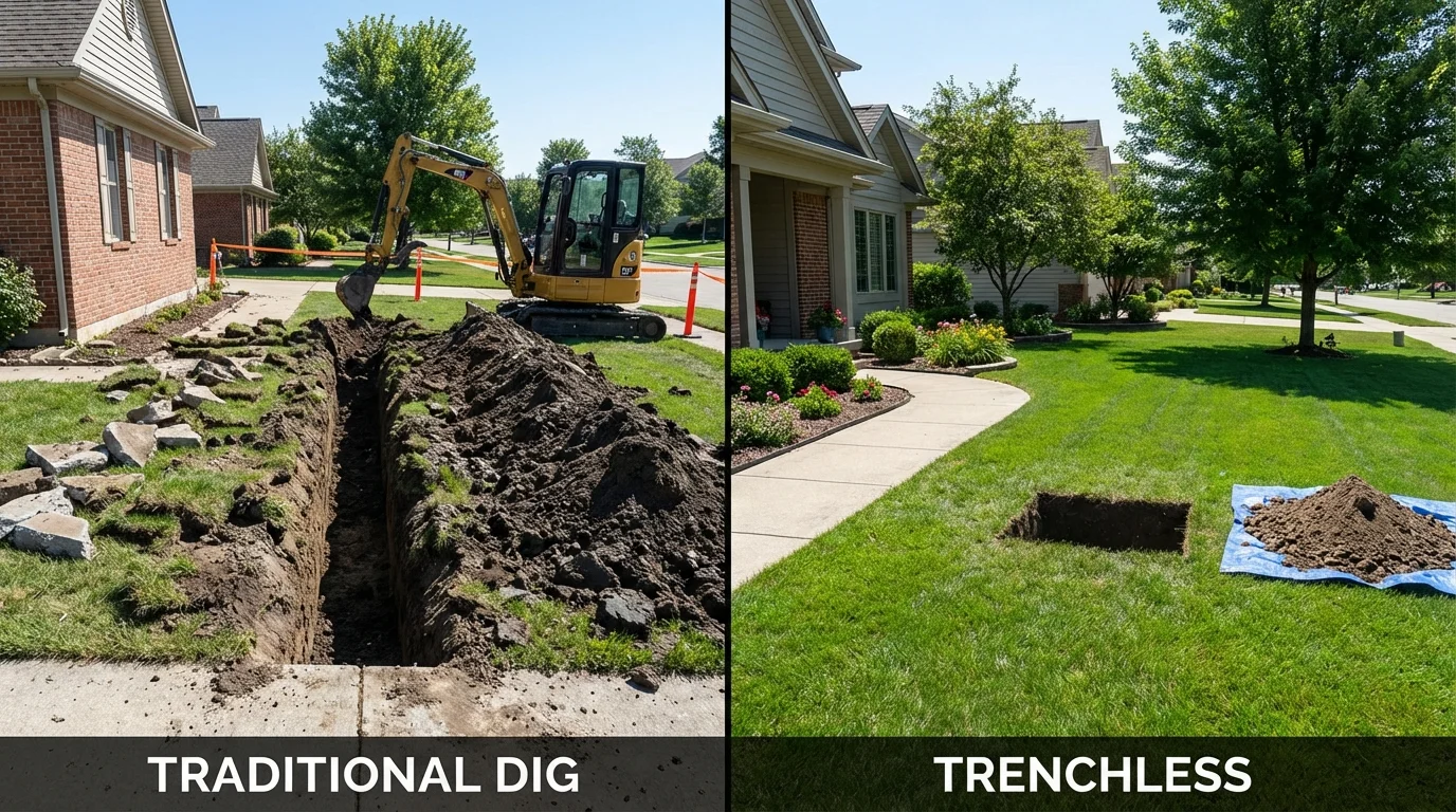 Trenchless sewer repair with minimal yard damage versus traditional excavation in Coquille, OR